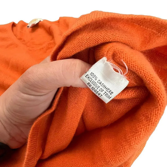 Talbots Petites Womens Large Orange Cashmere V-Neck Long Sleeve Pullover Sweater - Picture 4 of 5